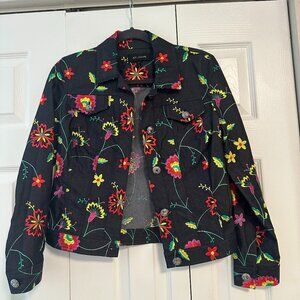 St. John Floral Embroidered Denim Jacket